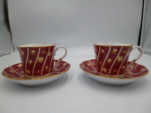 Noritake ノリタケ ダイヤモンドコレクション Since 1904 煙突 金彩 オーバル ワインレッド カップ&ソーサー C＆S 紅茶碗　２客セット