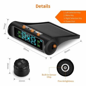 太陽光発電 USB TPMS 車タイヤ空気圧監視システム液晶 4 外部 内部センサー vw トヨタ SUV 温度警告