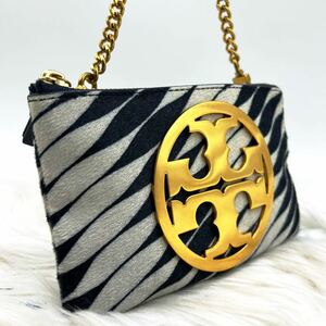 ★極希少★ トリーバーチ Tory Burch アクセサリーポーチ パーティバッグ ショルダーバッグ ワンショルダー ハラコ ホワイト ネイビー X12