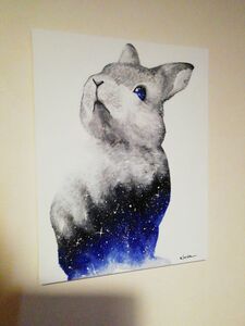 青木猿頬原画「blue rabbit」真作 直筆サイン入り