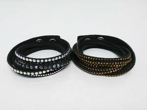 【美品】SWAROVSKI スワロフスキー Slake スレイク 2連ブレスレット 計2点/スワロクリスタル/ブラック/2重巻き/アクセサリー/04KO111203