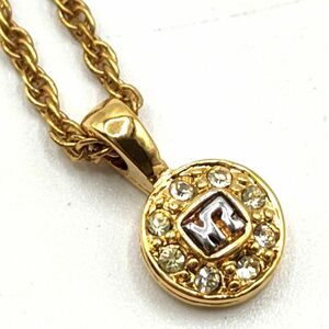 NINA RICCI Nina Ricci pendant necklace Logo rhinestone Gold round chain 42 top 0.8×0.8