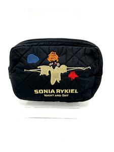 Sonia Rykiel ソニア リキエル　コスメポーチ　小物れ　キルティング　ブラック　黒　刺繍　ナイロン　W18 H10.5