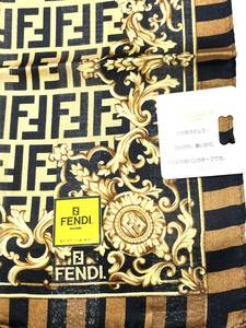 【シール付き未使用品】FENDI フェンディ　ハンカチ　スカーフ　ズッカ　縁ペカン　ブラウン系　コットン　58×58