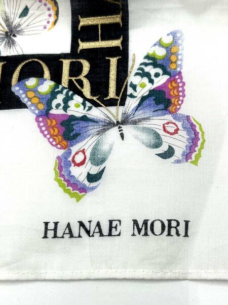 HANAE MORI　ハナエ モリ　スカーフ　ハンカチ　バタフライ　蝶　ホワイト　コットン　44×44