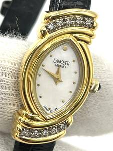 【電池切れ】LANCETTI ランチェッティ レディース　クォーツ腕時計　J502E6Z-10　シェル文字盤　ゴールドベゼル