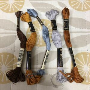  embroidery threads hand made DMC 25 number light brown group gray 5 pcs set 