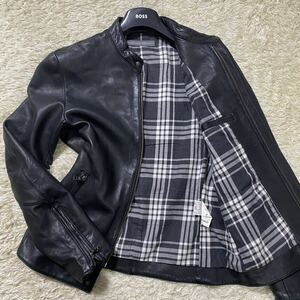 1円〜『ジャーナルスタンダード【溢れ出る高級感】JOURNAL STANDARD シングルライダース レザージャケット ブラック Lサイズ メンズ ラム』