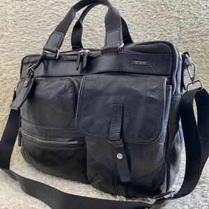 1円〜 極美品 TUMI トゥミ メンズ ビジネスバッグ LARGE BRIEF ラージブリーフ ブリーフケース 黒 レザー 本革 大容量 A4可 PC収納 68140D