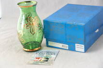 未使用 ボヘミアグラス 花瓶 19cm グリーン BOHEMIA GLASS VASE GREEN_画像1