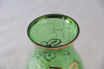 未使用 ボヘミアグラス 花瓶 19cm グリーン BOHEMIA GLASS VASE GREEN_画像3