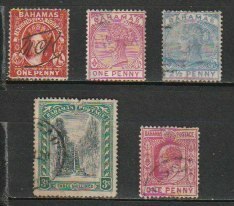 バハマ諸島２０　1859年～1906年（古い通常　ビクトリア女王～１枚は収入印紙消し　）５種