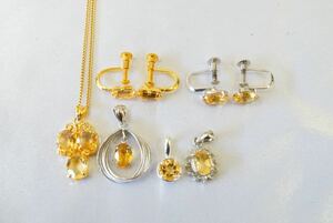 B388 シトリン ヴィンテージネックレス ペンダント イヤリング 6点セット アクセサリー カラーストーン 大量 まとめて おまとめ まとめ売り