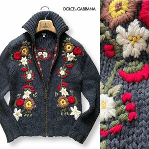 圧巻/ Dolce&Gabbana/花柄刺繍/ジップアップニットカーディガン