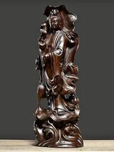 職人手作り 仏教美術 精密細工 木彫仏像 黒檀木 観音菩薩像　仏像　置物 高さ30cm _画像2