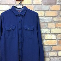 ME9-151★USA買付商品★良品★【WOOLRICH】長袖 ヘリンボーン フランネルシャツ【メンズ M】紺 シャドーストライプ アウトドア 無地 ネル_画像5