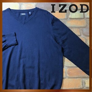 ME8-285★USA買付&良品★正規品★【IZOD アイゾッド】無地 Vネック セーター【メンズ L】ネイビー 紺 ニット 薄手 ゴルフ アメカジ