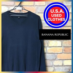 ME6-922◆アメリカ購入品◆シンプル・万能【BANANA REPUBLIC バナリパ】無地 単色 Vネック セーター【メンズ S】濃紺 ネイビー ニット 薄手