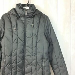 SC12-965★USA買付商品★【NAUTICA ノーティカ】中綿入り フードジャケット【レディース S】黒 ブラック 古着 保温性◎ レイヤードデザイン