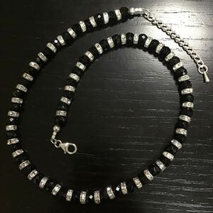 Art hand Auction 925 Silver Handmade Cut Onyx Zirconia Beads Necklace Indian Jewelry Navajo ☆ 40cm~45cm, mens accessories, necklace, silver