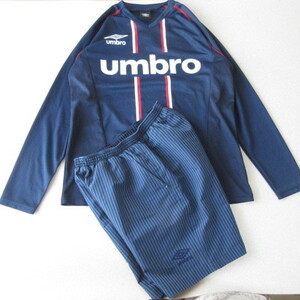 ○良品 UMBRO アンブロ◆上下セット 長袖 ドライメッシュ Tシャツ＆ショートパンツ◆メンズ ネイビー L/Mサイズ