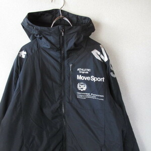 ○美品 DESCENTE MOVE SPORT デサント◆フード付き エクスプラスサーモ ジャケット ウィンドブレーカー 裏起毛◆メンズ ブラック Mサイズ