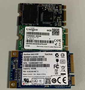 【中古】M.2 SATA ＆ mSATA SSD 3枚セット / BIWIN 128GB Unigen 64GB UBM3MAC64H0CM2-ETG-AOP/ Sandisk 32GB SD5SF2-062G-1015E