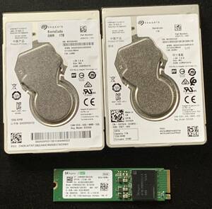 【難あり/1円～】SK Hynix M.2 NVMe SSD 256GB + Seagate 2.5インチ 1TB HDD 2個 / HMF256GDJTNG-8310A ST1000LM049 異常判定 注意判定2台