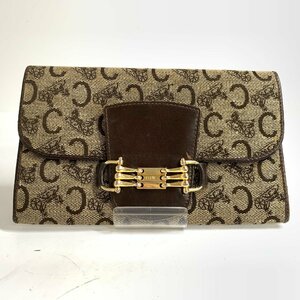 f001 C CELINE セリーヌ 長財布 レザー キャンバス 札入れ 小銭入れ 馬車柄 ゴールド金具 Cロゴ ブラウン 茶系 ヴィンテージ