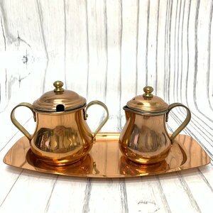 s001 J3 保管品 銅製 銅食器 クリーマー＆シュガーポット トレイ付き 新光 SHINKO COPPER 100 レトロ カフェ 喫茶店 キッチン雑貨