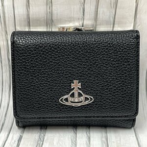 m002 H4(30) 美品 VivienneWestwood ヴィヴィアンウエストウッド 3つ折り財布 ウォレット コンパクト 革 レザー 黒 ブラック レディース