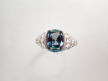 美品 京セラ Pt900 再結晶アレキサンドライト2.31ct ダイヤ計0.48ct デザイン リング 指輪_画像2