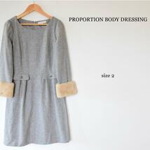 美品 PROPORTION BODY DRESSING プロポーションボディドレッシング エコファー 長袖 膝丈 ワンピース グレー_画像1