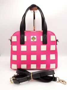 【1円スタート】kate spade ケイトスペード 2way ハンドバッグ ショルダーバッグ ピンク×ホワイト