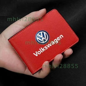 ★フォルクスワーゲン VOLKSWAGEN★レッド★カードケース 免許入れ PUレザー 身分証ケース カード収納 薄型 パスケース カード入れ