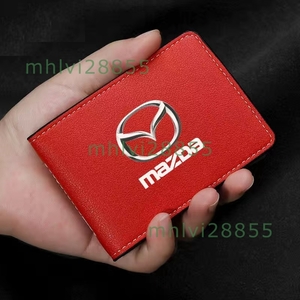 ★マツダ MAZDA★レッド★カードケース 免許入れ PUレザー 身分証ケース カード収納 薄型 パスケース カード入れ