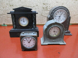古い昔の置時計 4台 ジャンク品 部品どり/ユンハンス・精工舎・東京時計 ゼンマイ テンプ
