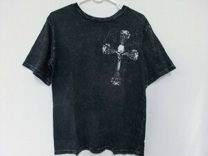 【KM05-31】【送料無料】USA製古着/affliction live fast/スカル クロス ロゴ プリント 半袖 Tシャツ/レディースL