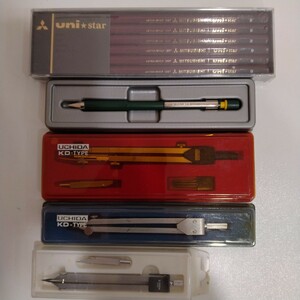 M11052 UCHIDA ウチダ LION　コンパス　 シャーペンFaberーCastell TKfine0.3　三菱ユニスターB　5点