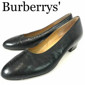 d199 Burberrys Burberryレザーパンプス レザーシューズ パンチング フォーマル ヴィンテージ 23.5 EE レディース 正規品 ハイヒール 黒