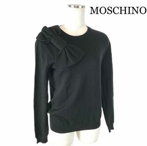 d144 良品 BOUTIQUE MOSCHINO ブティック モスキーノ BIG リボン ニット トップス 長袖 セーター BLACK ウール 毛100% イタリア製 正規品