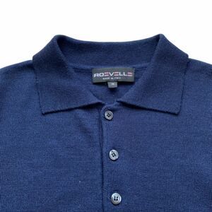 90's イタリア製 ROEVELLE ハイゲージ ニットポロシャツ ロングスリーブ ネイビー ウール セーター ビンテージ オールド