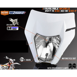 【国内在庫あり 送料無料】 KTM EXC EXC-F SX-F XC-W 17- ヘッドライト ライトカウル H4 35/35W ホワイト エンデューロ オフロードの画像1