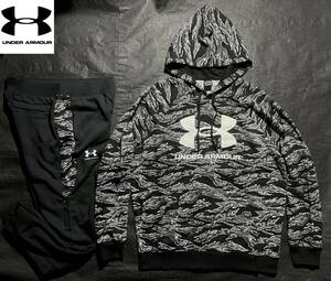 新品 L アンダーアーマー ブラック 黒 グレー スウェット フリース 上下 カモ CAMO カモフラ underarmour パーカー ジョガーパンツ 正規品