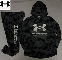 新品 2XL アンダーアーマー 黒 ブラック グレー スウェット 薄手軽量 上下 カモフラ underarmour パーカー フード ジョガーパンツ 正規品3L_画像1