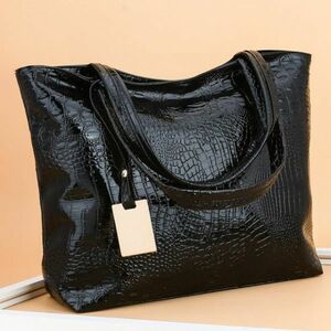 Сумка для сумки, дамы модный кроко, рисунок черный, простой черный шарм простые кожаные повседневные красивые