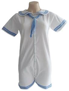 大人用ロンパース　Lサイズ　パジャマ　寝巻き　大人用オムツカバーとお揃い　ABDL 水色　セーラー　半袖