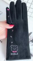 レディース手袋(N082)クマ刺繍　裏起毛スエード　あったか スマホタッチ対応　黒_画像6