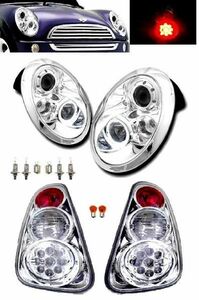 送料込 BMW ミニ MINI R50 R52 R53 LED プロジェクター イカリング ヘッドライト &amp; LED テールランプ 左右 セット クーパー