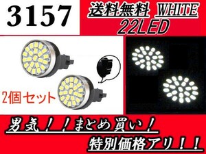 バルブ ホワイト 2個セット 3157 ダブル球 22LED ウェッジ 22SMD US車用 スーパーホワイト 白 ライト 定形外 送料無料